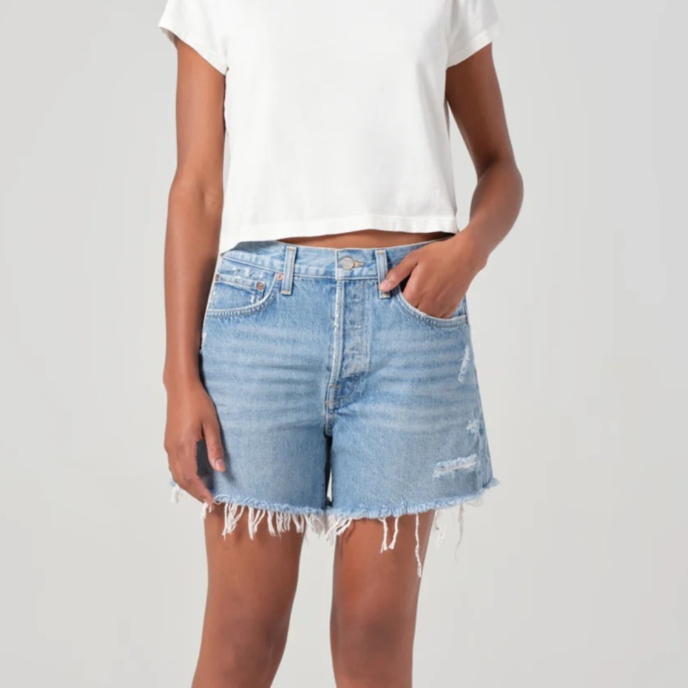 Agolde Light Wash Distressed Denim Jean Shorts